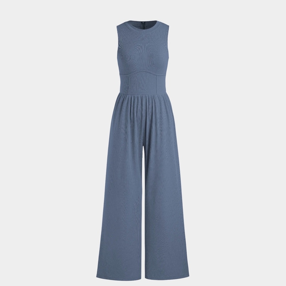 Beautiful SOLID SLEEVELESS WIDE LEG JUMPSUIT with pockets
